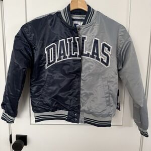 Womens Starter Navy/Silver Dallas Cowboys Zone Blitz Cropped Satin Jacket Sz XS